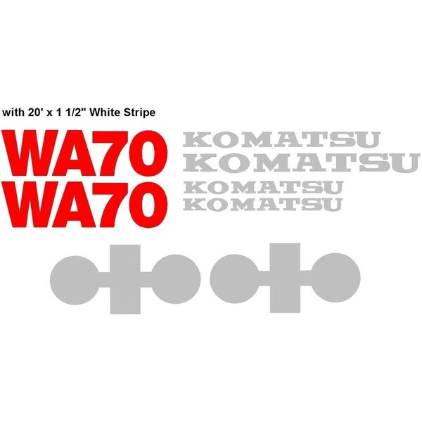 Aftermarket New Komatsu Wheel Loader WA70 Decal Set with 20' x 1 1/2" White Stripe KOMWA70DECALSET - main